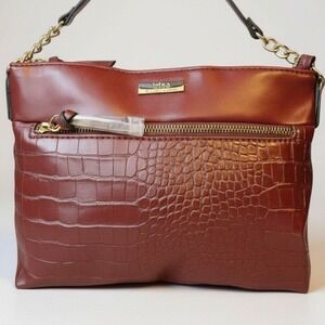 TRINA TURK Burgundy Croc-Embossed Vegan Leather Crossbody Bag NWT